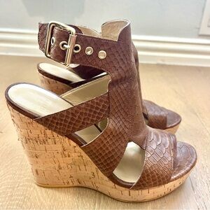 Stuart Weitzman Brown Snakeskin Wedges